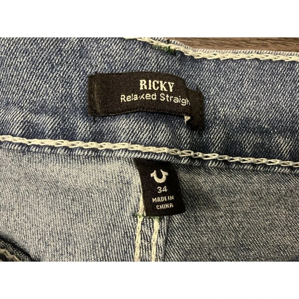 True Religion Men’s Ricky T Big Flap Straight Jeans Blue Sz 34x34 NEW SEE DESC